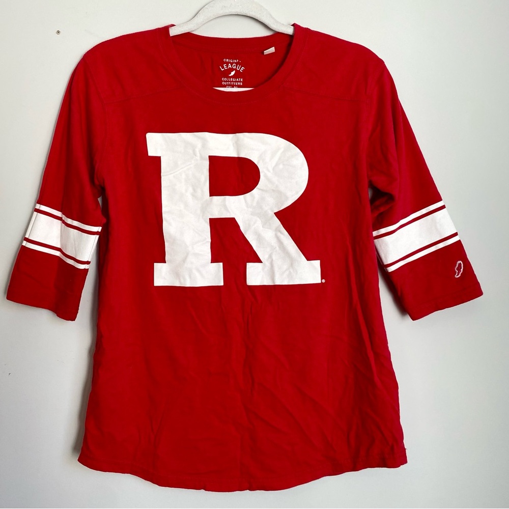 Rutgers University R Red and White Raglan 3/4 Sleeve College Shirt
